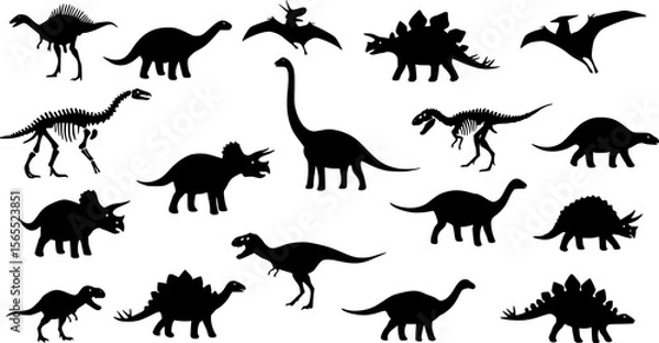 Fototapeta Black Silhouette Dinosaur Fossils and Dinosaurs Vector Illustration
