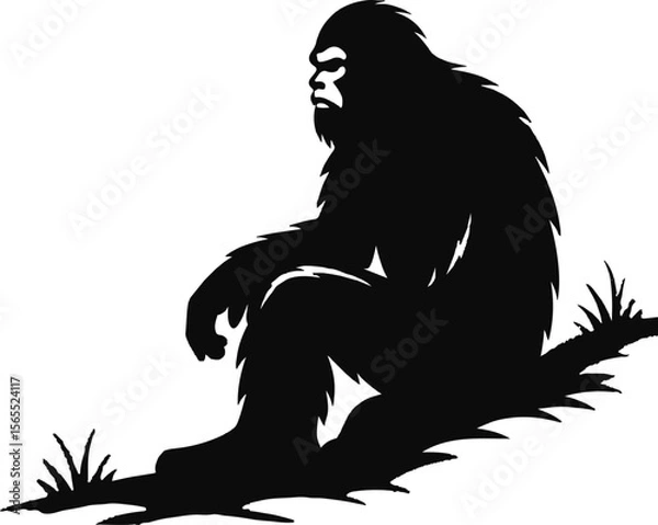 Fototapeta Minimalist Bigfoot Yeti silhouette standing alone in a white void, simple shadow detailing