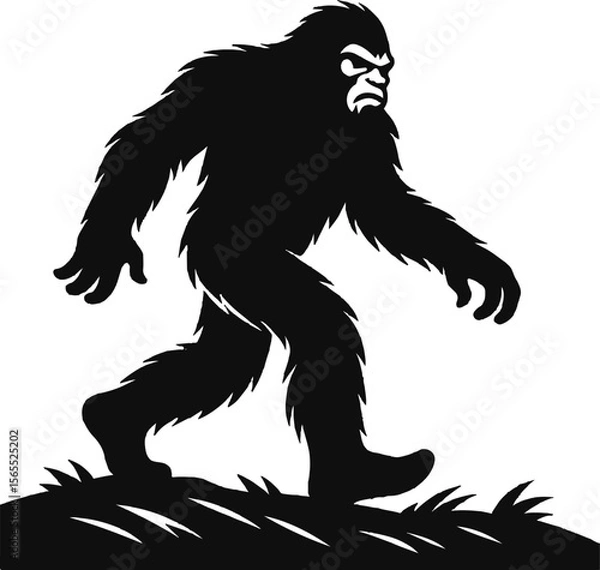 Fototapeta Bigfoot Yeti silhouette with clean lines and no background, minimal strokes