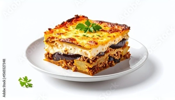 Fototapeta Layered Vegetable Dish With Meat And Cheese