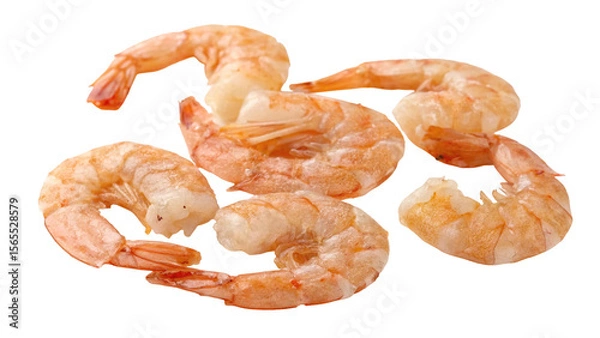 Fototapeta Close up of cooked shrimp displayed against a plain white background with detailed texture visible