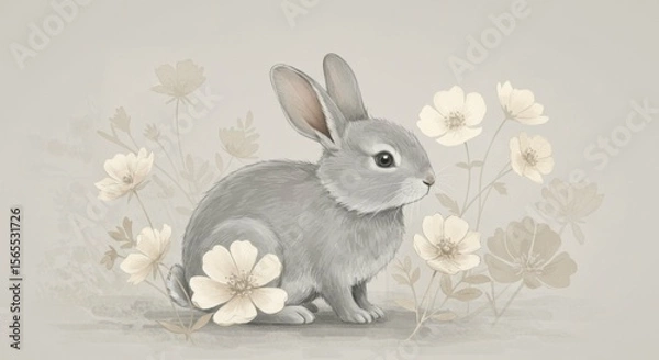 Obraz Cute gray bunny in a flower field
