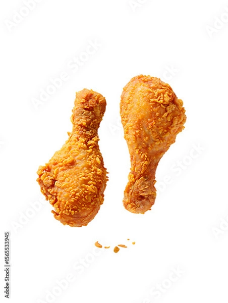 Fototapeta Two golden brown crispy fried chicken drumsticks on image