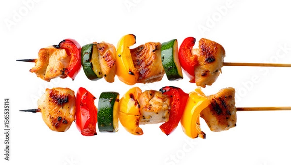 Obraz Two Grilled Chicken and Vegetable Skewers on food barbecue