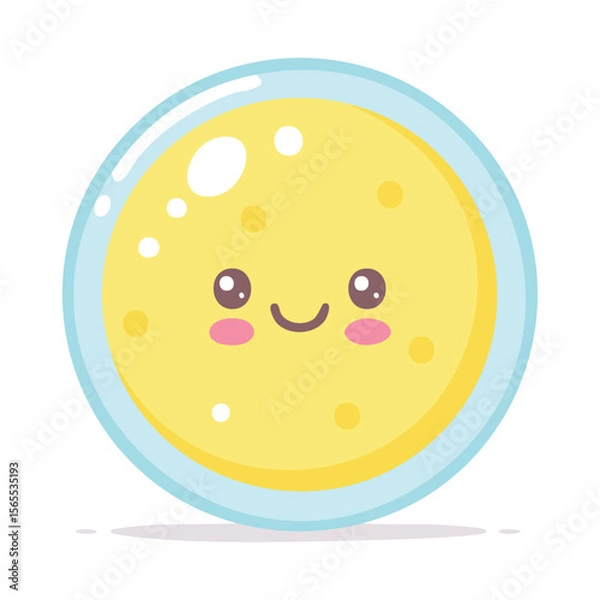 Fototapeta A cute and cheerful yellow bubble with a happy face inside of blue soap water