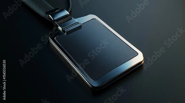 Fototapeta A sleek, modern - designed smart name tag in a realistic rendering style. It has a built - in, visible camera lens on the front, crafted with high - tech materials like polished metal and durable plas