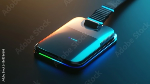 Fototapeta A sleek, modern - designed smart name tag in a realistic rendering style. It has a built - in, visible camera lens on the front, crafted with high - tech materials like polished metal and durable plas