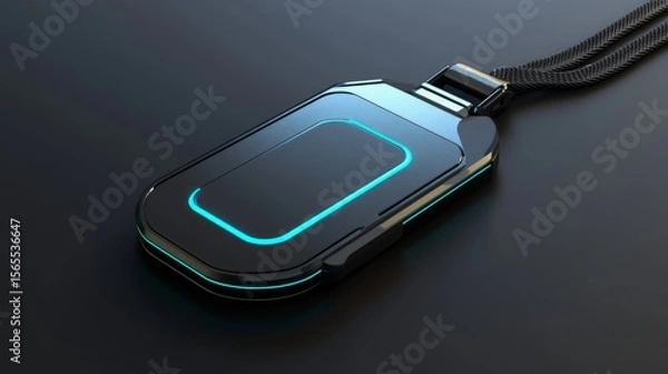 Fototapeta A sleek, modern - designed smart name tag in a realistic rendering style. It has a built - in, visible camera lens on the front, crafted with high - tech materials like polished metal and durable plas