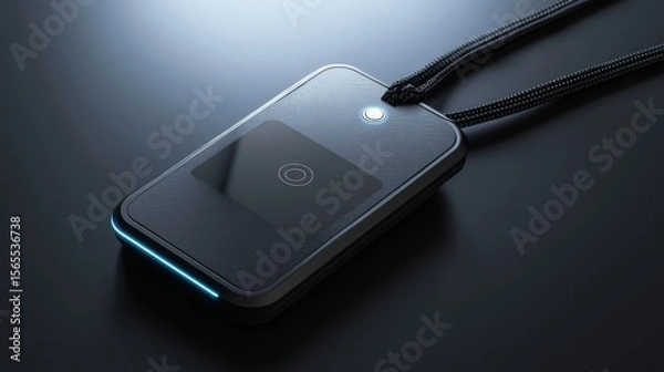 Fototapeta A sleek, modern - designed smart name tag in a realistic rendering style. It has a built - in, visible camera lens on the front, crafted with high - tech materials like polished metal and durable plas