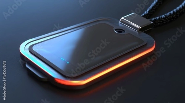 Fototapeta A sleek, modern - designed smart name tag in a realistic rendering style. It has a built - in, visible camera lens on the front, crafted with high - tech materials like polished metal and durable plas