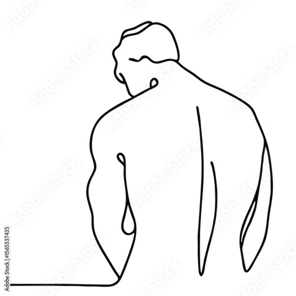 Fototapeta Exhaustion: handsome man in graceful theatrical pose of despair — minimalist single-line black drawing. One line art.