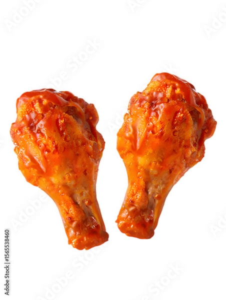 Obraz Two spicy buffalo chicken wings coated in red sauce on image