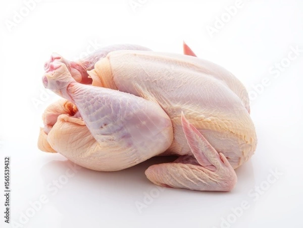 Obraz Whole Raw Chicken Prepared for Cooking on White poultry uncooked