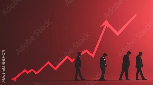 Fototapeta Businessmen walking along an upward and downward trending graph showing financial success and decline photo