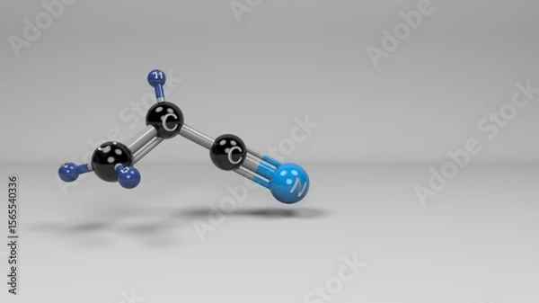 Fototapeta Acrylonitrile molecule. Molecular structure of toxic organic compound used in polymer and synthetic fiber production. 3D ball-and-stick model.
