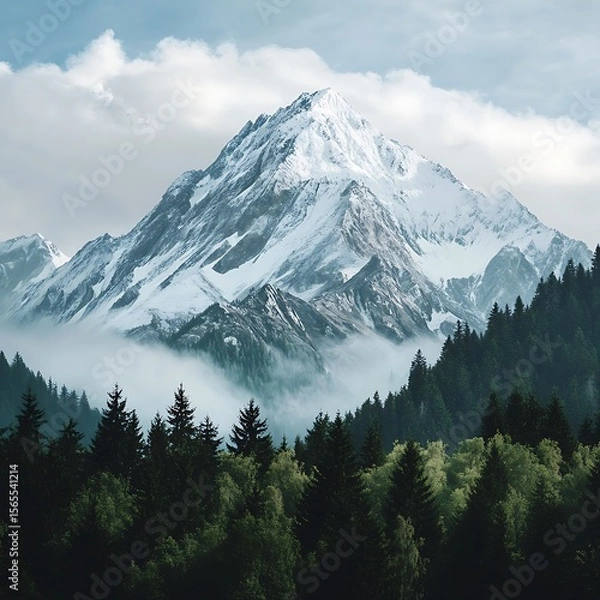 Fototapeta Silent jagged cliffs emerging from dense blue fog high resolution picture