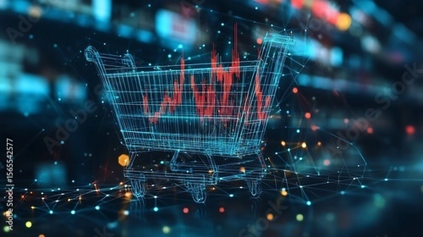 Fototapeta Conceptual digital illustration of a shopping cart representing online market trends and data analysis photo