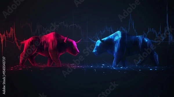 Fototapeta Conceptual render of a bull and bear symbolizing financial market dynamics and trend analysis
