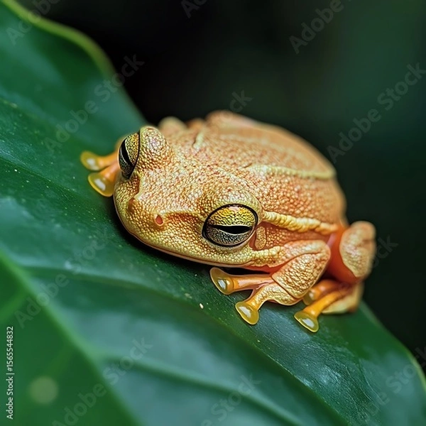 Fototapeta Tropical tree frog gazing from top of leafy perch high resolution picture