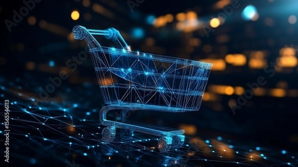 Fototapeta Digital shopping cart design representing online commerce and the future of global electronic purchases photo