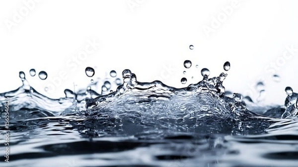 Fototapeta Dynamic water splash and droplets against a bright white background photo