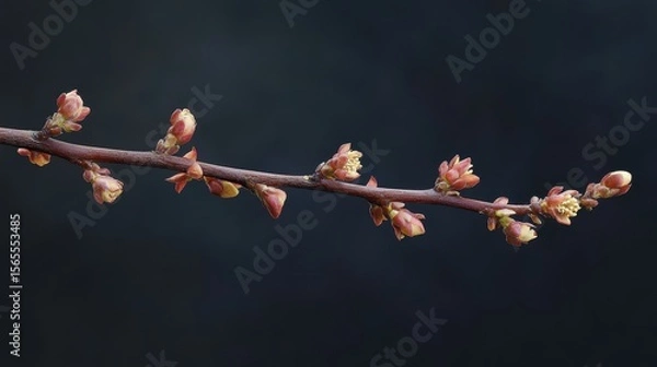 Fototapeta A picturesque image of a plant stem with delicate flowers blooming at its tip in a cozy setting