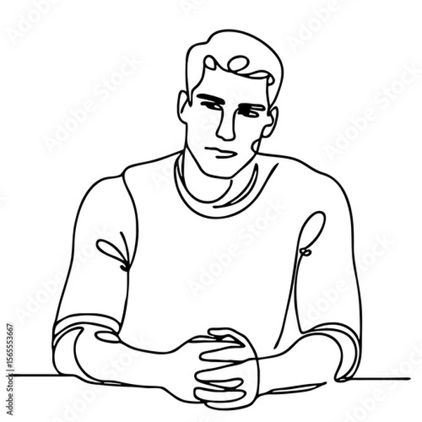 Fototapeta Anticipation — handsome man in elegant theatrical pose: minimalist single-line black drawing. One line art.