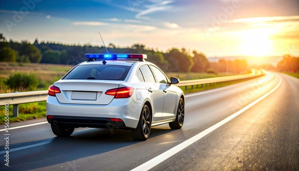 Fototapeta Police car sunset highway patrol.