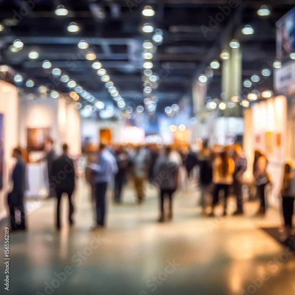Fototapeta Trade Show Event Blur - Blurred background of a trade show or exhibition event with booths and attendees.