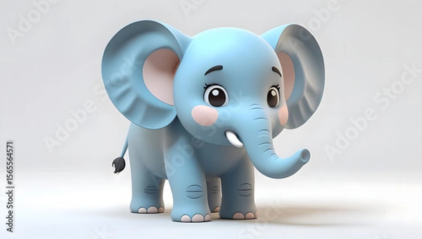 Fototapeta Charming chibi elephant designed in a soft pastel color palette, perfect for adorable character illustrations and stickers
