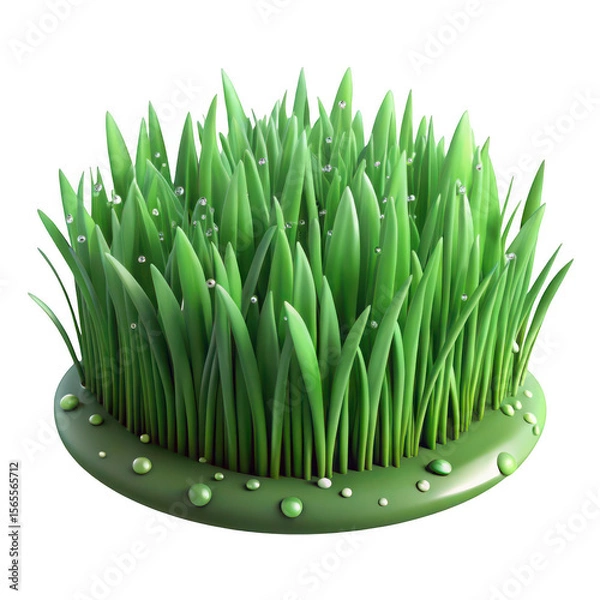 Fototapeta Vibrant green grass blades adorned with sparkling dewdrops on a circular base