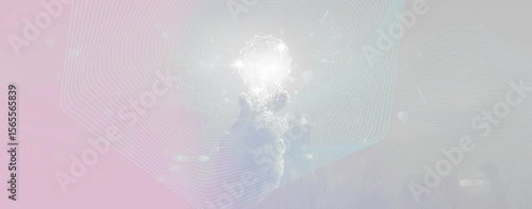 Fototapeta Futuristic glowing light bulb concept on pastel digital background