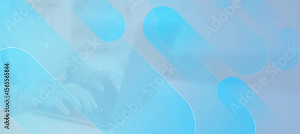 Fototapeta Abstract blue tech background with person working on laptop