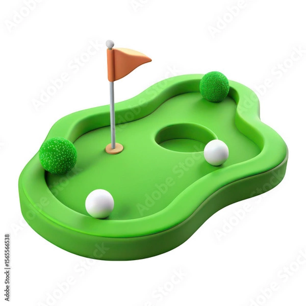 Fototapeta Whimsical 3d miniature golf course with balls and flag