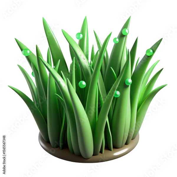Fototapeta Vibrant green grass blades adorned with dew drops on a dark background