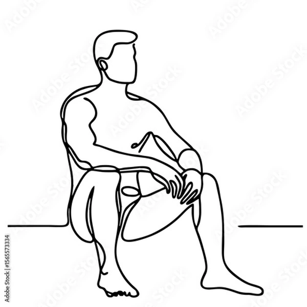 Fototapeta Passionate Urge - minimalist single-line black drawing of handsome man in elegant theatrical starting pose. One line art.