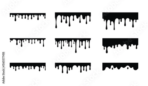 Fototapeta Honey drip silhouette sticky syrup drop vector set
