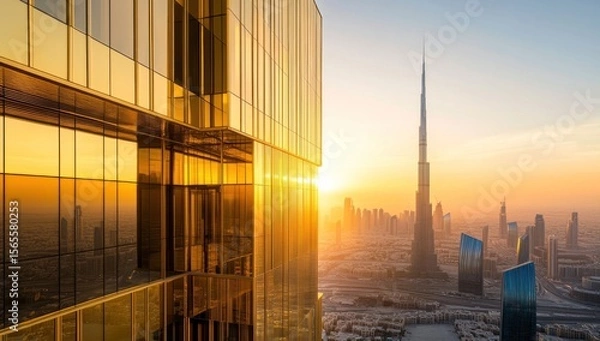 Obraz Dubai sunset with modern cityscape.