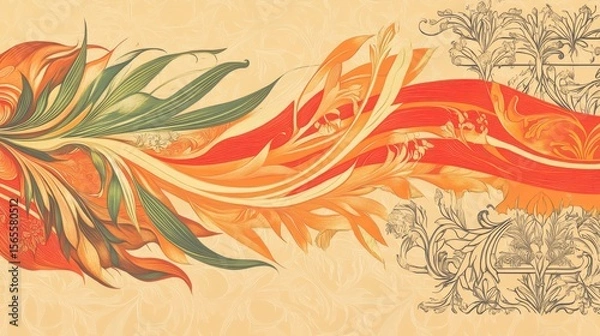 Obraz Ornate floral design with flowing lines and warm colors.