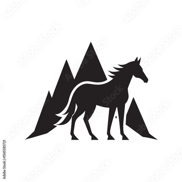 Obraz Horse Silhouette With Mountain Background Scene