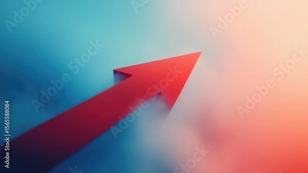 Fototapeta A red arrow layered over a soft gradient background, creating a contemporary look in a cozy setting