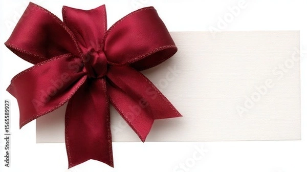 Fototapeta Elegant red ribbon atop a textured blank card, perfect for gift wrapping or greeting cards, This image conveys celebration, joy, and personal touch, ideal for invitations, announcements