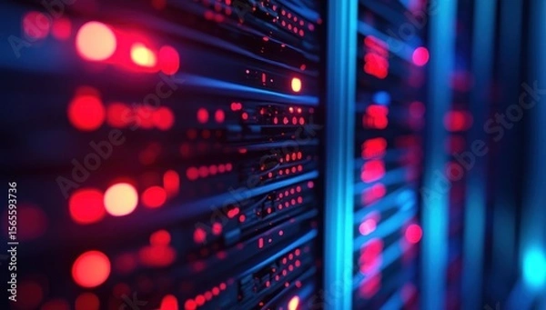 Fototapeta Data Center Servers with Network Lights.