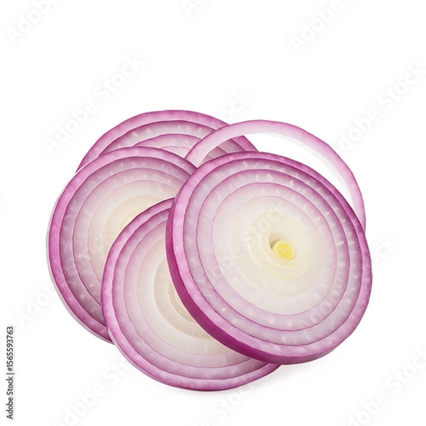 Fototapeta Sliced red onions in a stack on a white background  