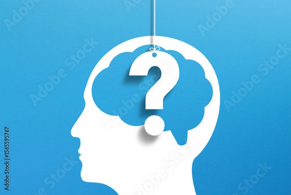 Fototapeta Thinking Brain with Question Mark design on blue background	

