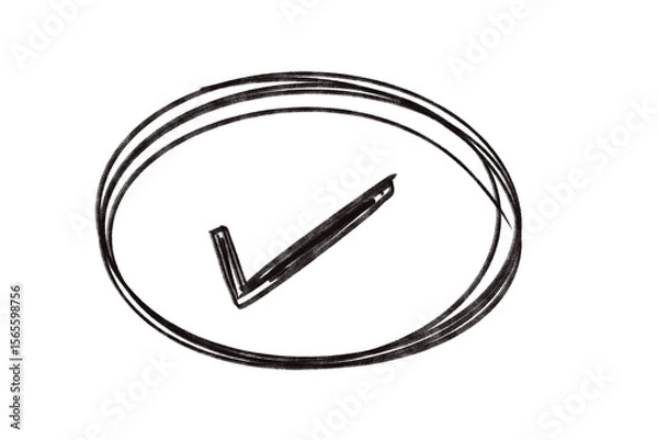 Fototapeta A handdrawn check mark inside a circle is isolated on transparent background
