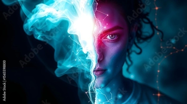 Obraz Futuristic Blue Digital Smoke with Glowing Tech Network Art