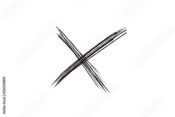 Fototapeta A black brush stroke forms an x isolated on transparent background