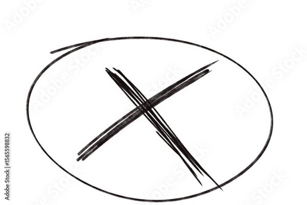 Fototapeta A black cross mark is drawn inside a circle isolated on transparent background
