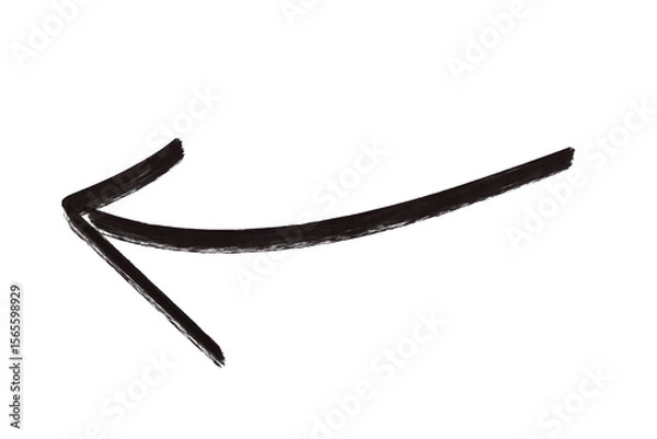 Fototapeta A black brush stroke arrow points to the left isolated on transparent background